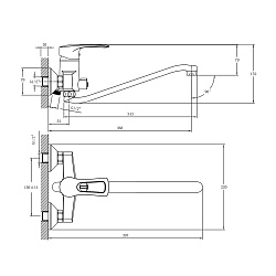 Смеситель универсальный с S-образным изливом 35 см, поворотный переключатель, латунь/хром