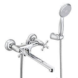 STANDARD Смеситель для ванны с плоским изливом 20см, двуручк, поворот переключатель, латунь/хром