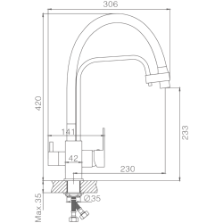 Смеситель для кухни с подключением фильтра, гибкий излив, латунь, черный HB76615-7 