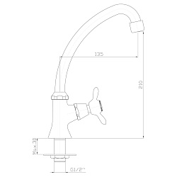 Кран для холодный воды,  высота излива 21 см, длина 13,5 см, латунь/хром