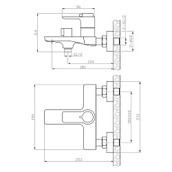 Смеситель термостатический для ванны с коротким изливом, поворотный переключатель, латунь/хром