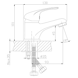 Смеситель для раковины, монолитный, высота излива 4,5 см, длина 9 см, латунь/хром, A35-11