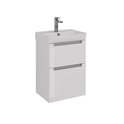 Тумба Lemark BUNO 50 см под 1 раковину, подвесная/напольная, 2 ящика, цвет планки: Серый, цвет корпу