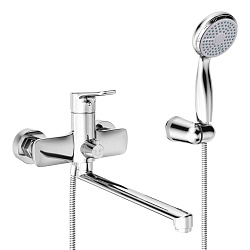 SELENA Смеситель универсальный с плоским изливом 30 см,  поворотный переключатель, латунь/хром