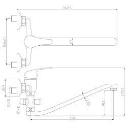 Смеситель универсальный с S-образным изливом 30 см, вытяжной переключатель, латунь/хром