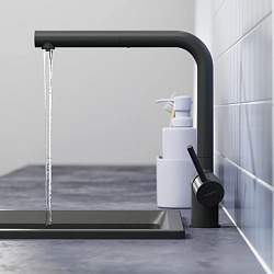 Смеситель для кухни с подключением к фильтру и выдвижным изливом Pragma Esdel, матовый черный, ESD7.