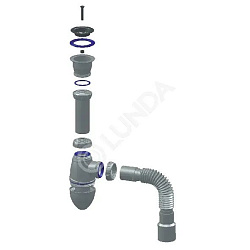 A220P CИФОН ДЛЯ ТЮЛЬПАНА, УМЫВАЛЬНИКА С ПРИКРУЧИВАЮЩИМСЯ ВЫПУСКОМ 1 1/2  И ГИБКИМ СОЕДИНЕНИЕМ д.40 х