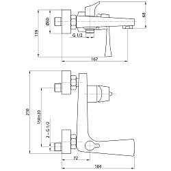 Смеситель для ванны с коротким изливом, поворотный переключатель, 3-х реж.лейка, латунь/хром,RS34-31