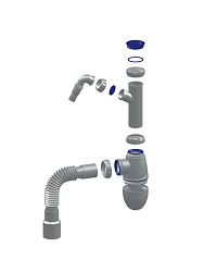 B520V CИФОН ДЛЯ МОЙКИ С ПЕРЕХОД. 40х32 С ВЫХОД.ПОД СТИРАЛКУ И ГИБКИМ СОЕД. д.40х40/50