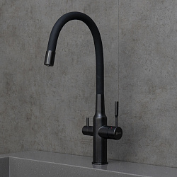 EXPERT Смеситель для кухни, с гибким изливом, с подключением к фильтру питьевой воды, черн