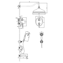 Встраиваемый смеситель с верхним душем Ø20,4 см, длина излива 17 см, латунь/бронза