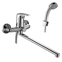 Смеситель универсальный с плоским изливом 35 см, поворотный переключатель, латунь/хром, D40-32