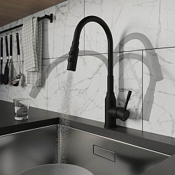 Смеситель для кухни с гибким изливом и душевой насадкой, черный матовый, Meal, Milardo, M01BL2FM05