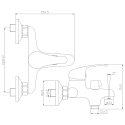 Смеситель для ванны с коротким изливом, поворотный переключатель, латунь/хром, Y35-30
