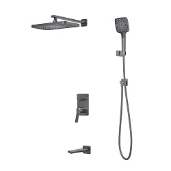Встраиваемая система с тропическим, ручным душем и изливом, матовый графит, Parker, IDDIS,PARGM03i68