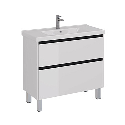 Тумба Lemark COMBI 100 см под 1 раковину, подвесная/напольная, 2 ящика, цвет планки: Чёрный, цвет ко