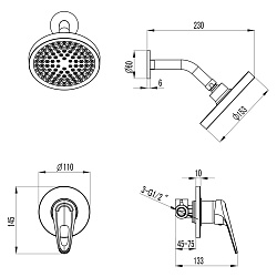 Встраиваемый смеситель для душа, лейка верхнего душа Ø15 см, латунь/хром
