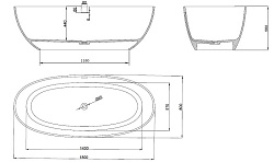Ванна Солид Серфейс (Solid Surface) Vincea VBT-4S06-1800MW, 1800*800*560, белый матовый, щелевой пер