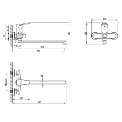 Смеситель универсальный для ванны с поворотным изливом 380 мм, хром