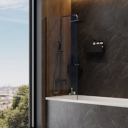 Corpa Nera Bertoni/Бертони Шторка на ванну 70х140, прозрачное стекло,профиль- черный матовый