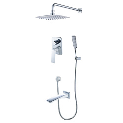 Встраиваемый смеситель с верхним душем 25х10 см, длина излива 18 см, латунь/хром/белый