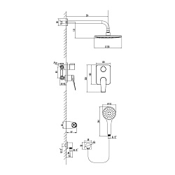 Бронкс Смеситель для душа встраиваемый с дополнительной 3-функциональной лейкой,белый