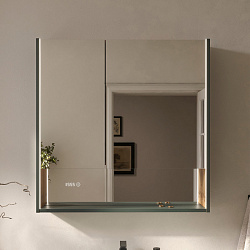 Шкаф зеркальный Gleam 80.2D, зеленый камень/дуб вотан