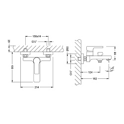 AURA Смеситель для ванны с коротким изливом, поворотный переключатель, латунь/хром