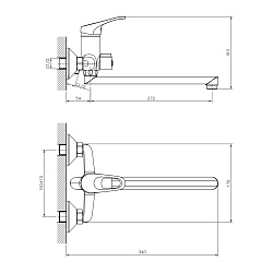 Смеситель DECOROOM DR21043 одноручный для ванны универсальный с поворотным изливом 300 мм