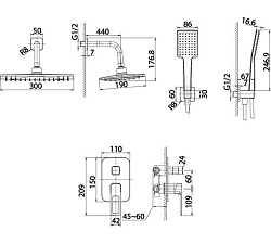 Душевая система скрытого монтажа с тропическим душем и ручным душем, Slide, IDDIS, SLISB02i67