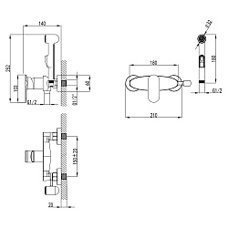 Смеситель с гигиеническим душем настенный, хром