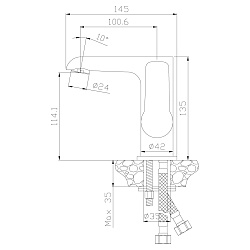 Смеситель для раковины, монолитный, высота излива 11 см, длина 10 см, латунь/хром/белый