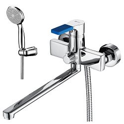 AURA Смеситель универсальный с плоским изливом 30 см,  поворот переключ, 7 сменных цветных наклад