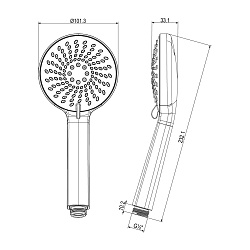 Лейка душевая круглая 3-функциональная Ø10х23см, пластик/хром, блистер