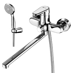 POINT Смеситель универсальный с плоским изливом 30 см,  поворотный переключатель, латунь/хром