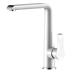 Смеситель для кухни с поворотным изливом, высота излива 24 см, длина 18 см, латунь/хром/белый