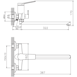 Смеситель для ванны, длинный излив, латунь, хром HB22572