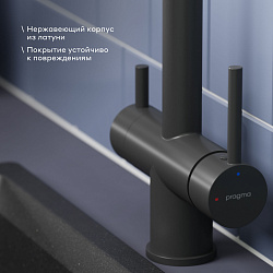 Смеситель для кухни с каналом для фильтрованной воды Pragma Esdel, матовый черный, ESD7.B2LF.014