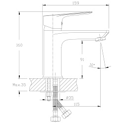 Смеситель для раковины, монолитный, высота излива 9 см, длина 11,5 см, латунь/хром