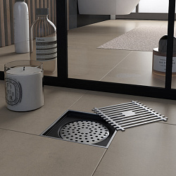 Corpa Nera Grossi/Гросси душевой трап 10х10 с сухим затвором, вертикальный выпуск, хром