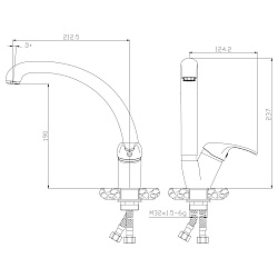 Смеситель для кухни с поворотным изливом, высота излива 20 см, длина 21 см, латунь/хром, Y35-23U