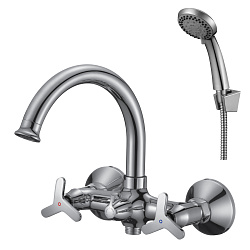 Смеситель для ванны с поворотным верхним изливом 17,5 см, двуручковый, поворотный переключатель, 3-х