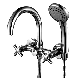 Смеситель для ванны с поворотным верхним изливом, двуручковый, поворотный переключатель, 3-х режимна