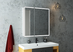 Зеркало-шкаф ALLURE Led  800х800 White с датчиком движения, розеткой