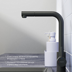 Смеситель для кухни с выдвижным изливом Pragma Esdel, матовый черный, ESD7.B1LP.017