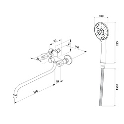 Смеситель для ванны с длинным изливом, Tring, Milardo, TRISB02M10