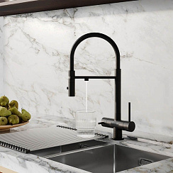 Смеситель для кухни с фильтром и гибким изливом, черный матовый, Ace, IDDIS, ACEBLFFi05