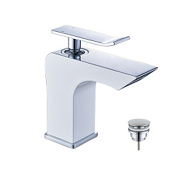 Смеситель для раковины, монолитный, каскадный, с донным клапаном, высота излива 10 см, длина 9 см, л