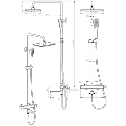 URSUS Душевая термостатическая система с верхним душем и поворотным изливом, латунь/чёрный, LM7272BL