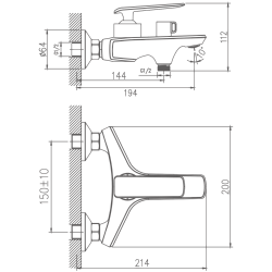 Смеситель для ванны, латунь, белый/хром HB60548-8